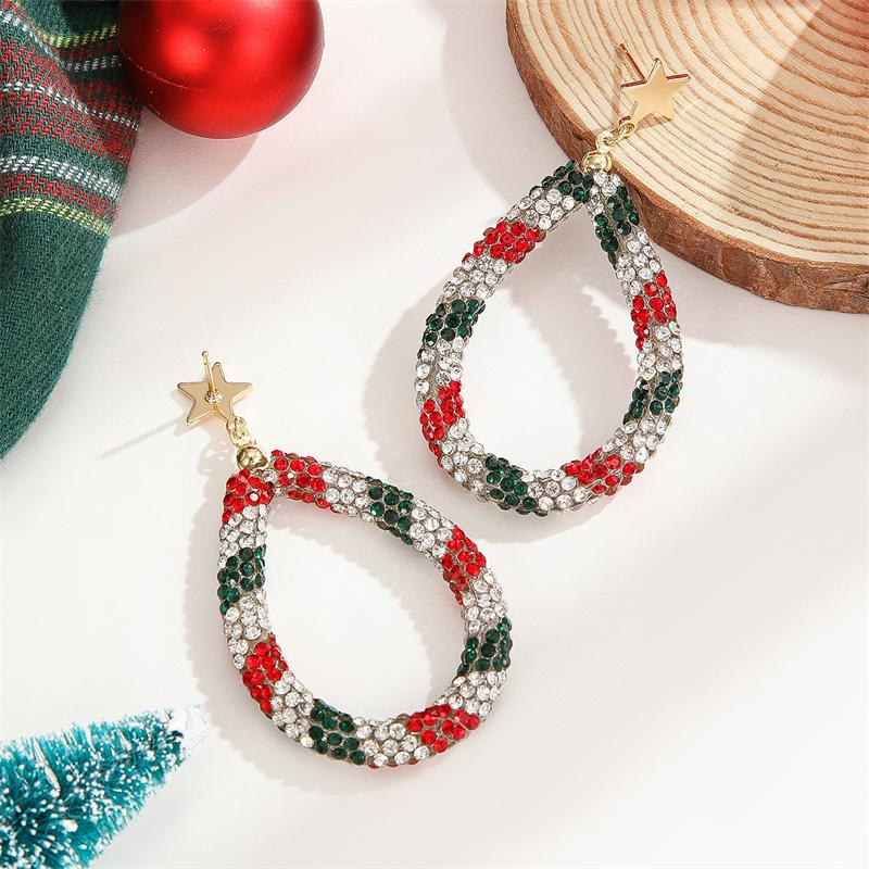 Trendy Christmas Mini Bow Candy Earrings for Women Shiny Rhinestone Striped Candy Cane Stud Earrings Party Jewelry Accessories