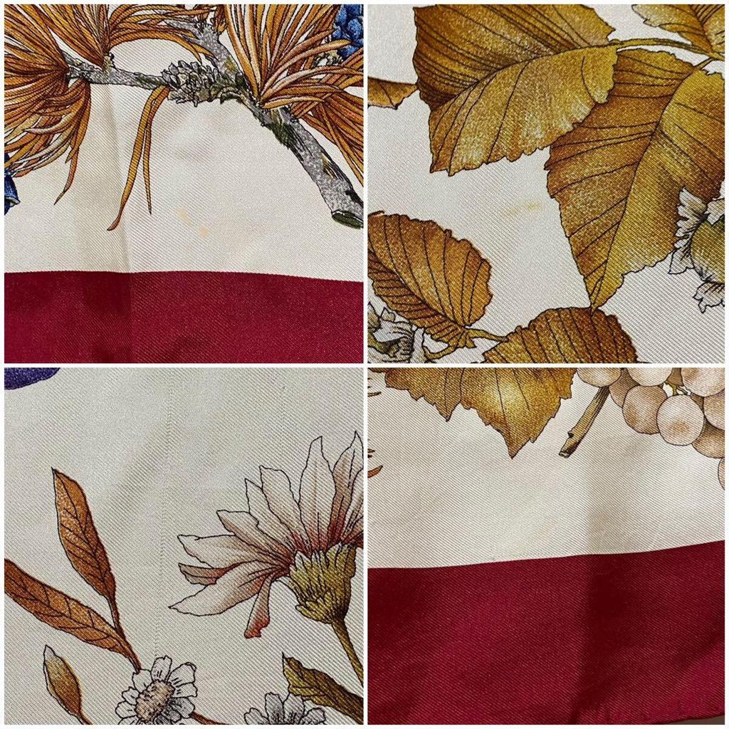 Used GUCCI Large Silk Scarf Botanical Print Autumn Old Gucci
