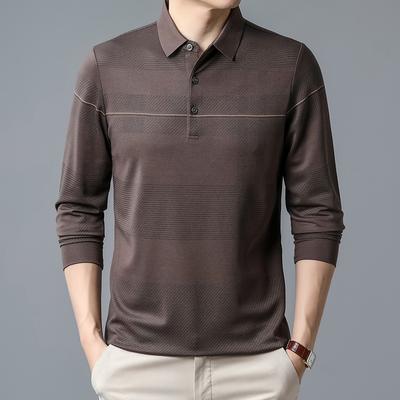 T-shirt a maniche lunghe a righe da uomo Autunno Nuovo Versatile Polo Uomo di mezza età Ampia Abbigliamento da papà