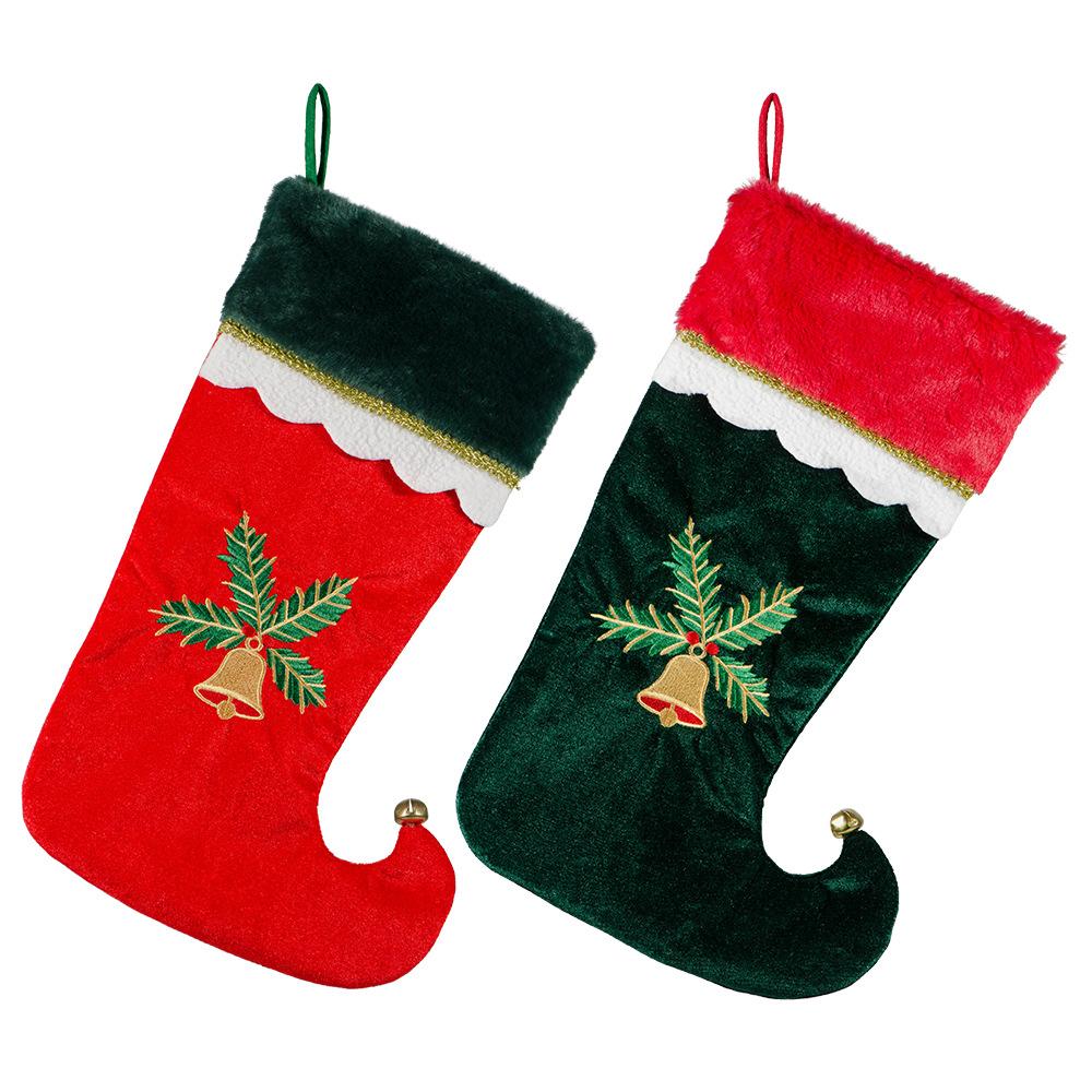 Christmas socks gift bag velvet embroidered elf legs Christmas stockings gift bag fireplace stairs Christmas decoration