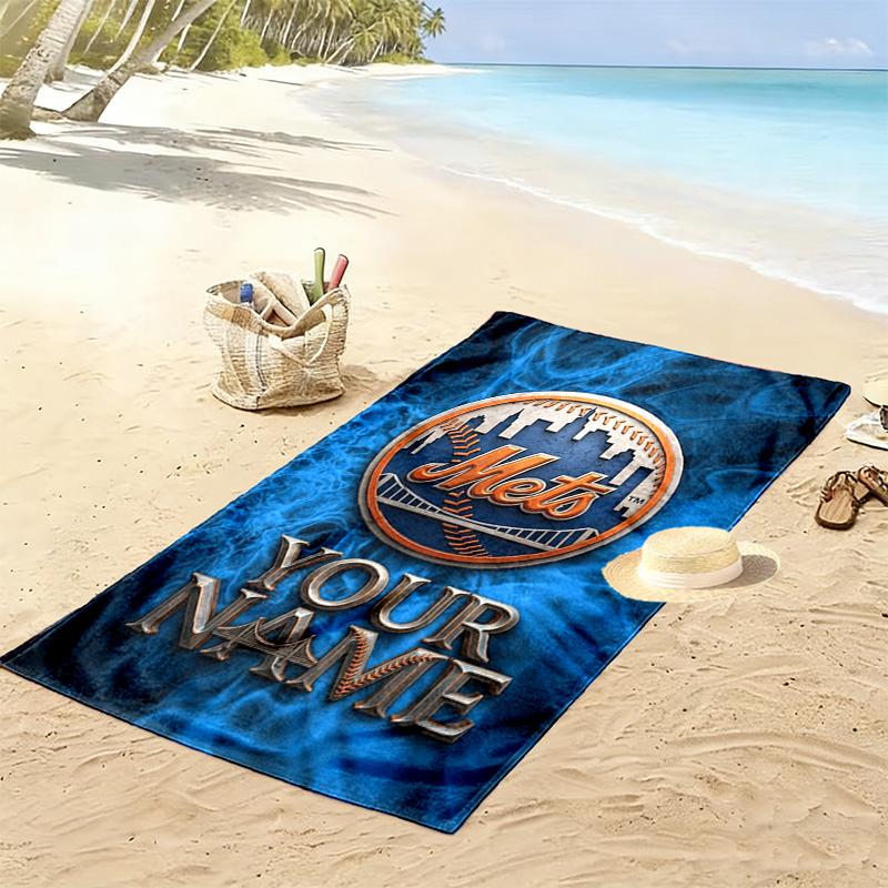 Name Custom New York Mets Print Beach Towel, Large Soft Quick Dry Towel for Beach Camping Swimming