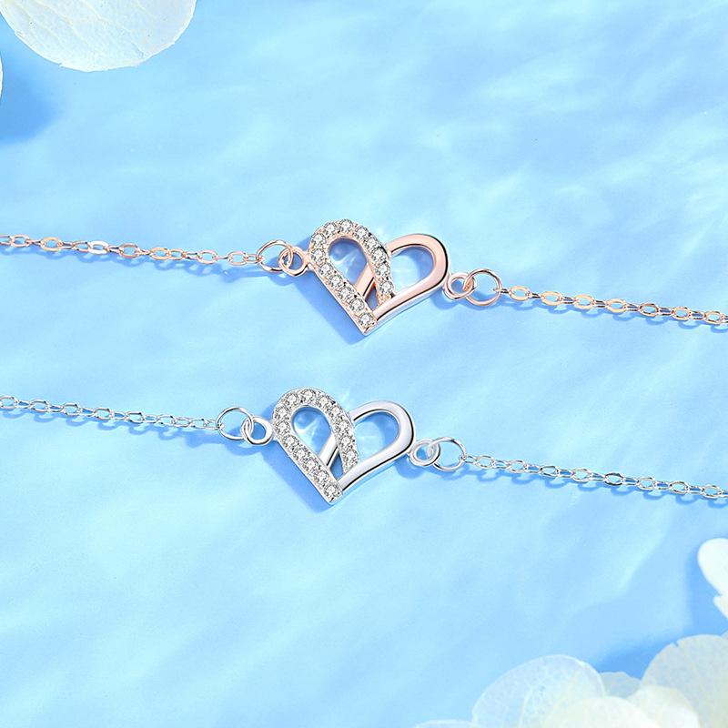 S925 Sterling Silver Heart-shaped Bracelet for Women Ins Inlaid with Zircon Niche Design Rose Gold Platinum Simple Hand Jewelry