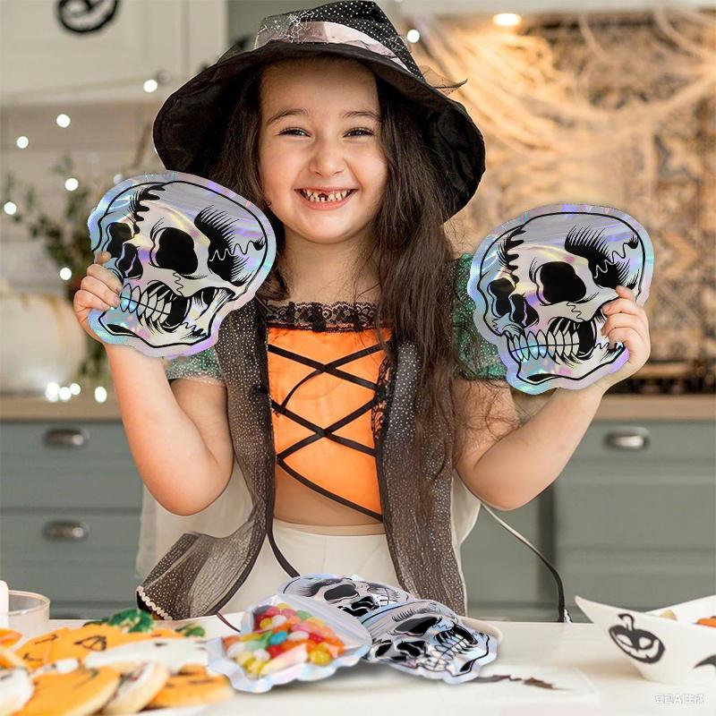 10-100Pcs Halloween Skull Candy Cookie Bag Laser Self Sealing Gift Packaging Bag Plastic Pouch Kids Trick or Treat Party Favors