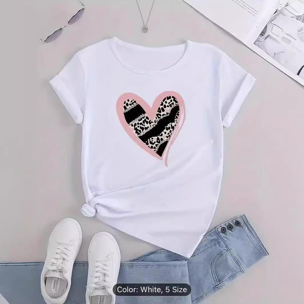 

Летний топ с круглым вырезом и принтом, модные повседневные милые женские футболки из чистого хлопка с короткими рукавами S