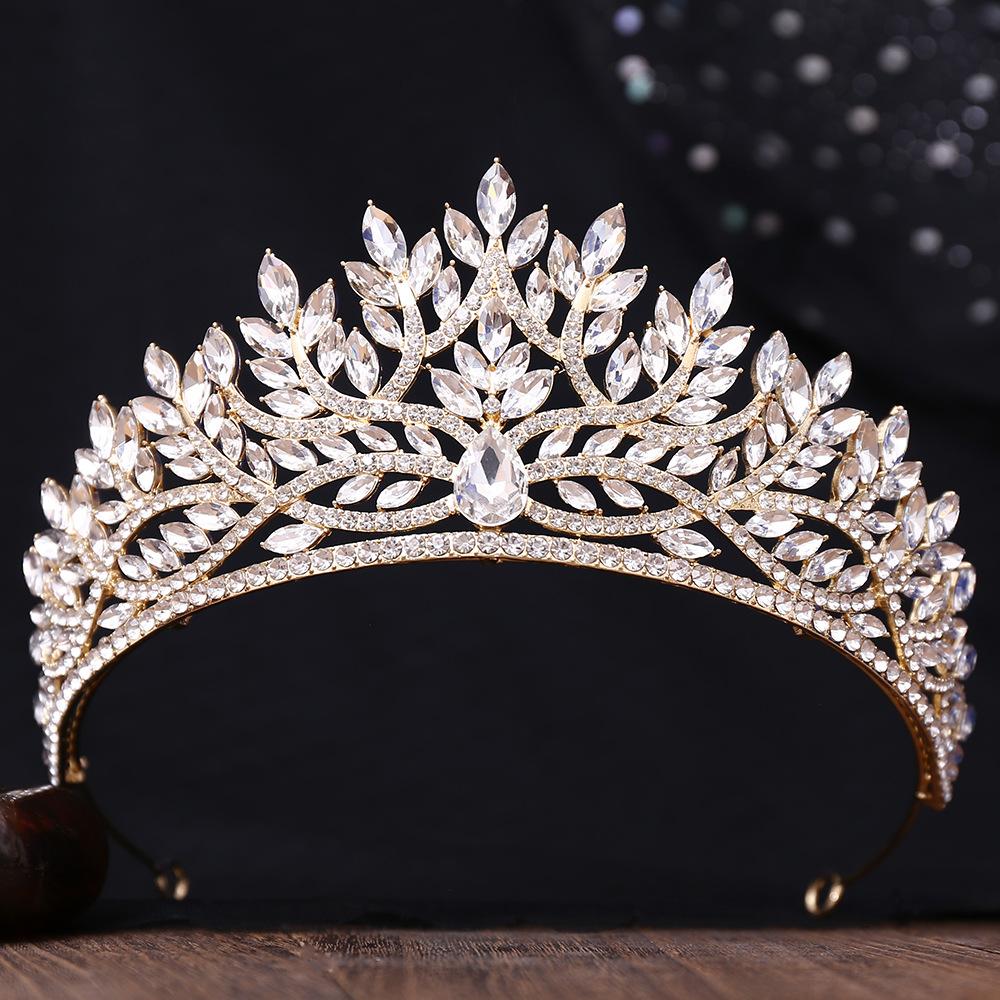 DIEZI Elegant Luxury Green Blue Opal Crystal Tiara Crown For Women Girls Wedding Party Bridal Hair Dress Jewelry Accessories