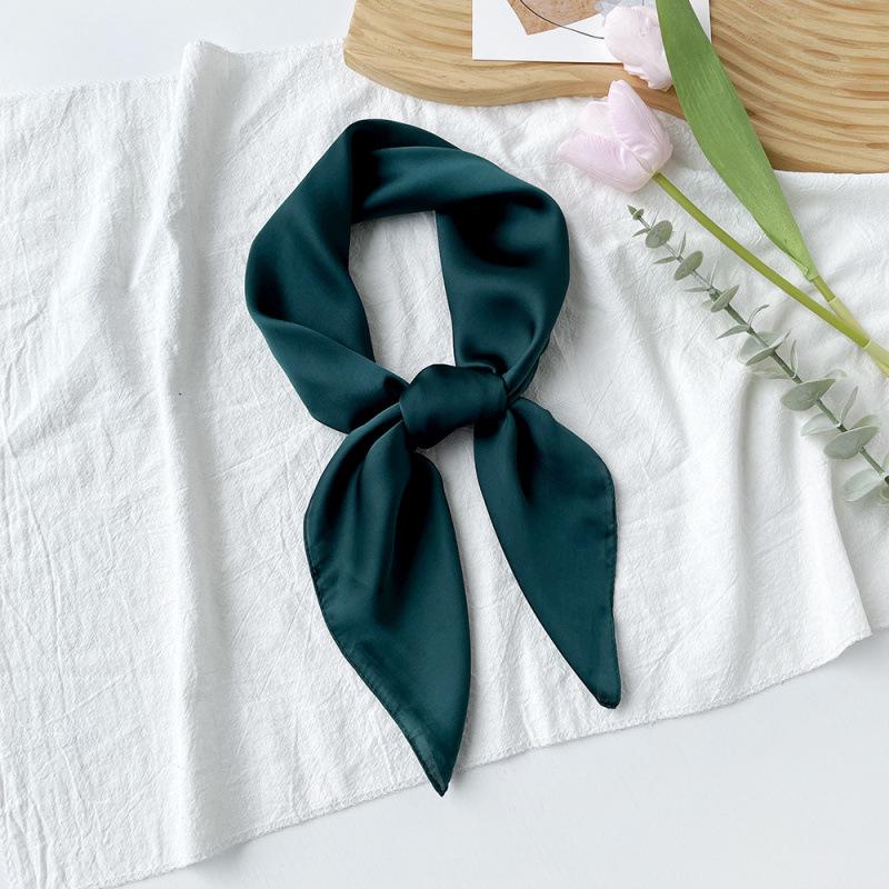Dopamine Color Silk Scarf: Women's Solid Small Square Neckerchief & Headband