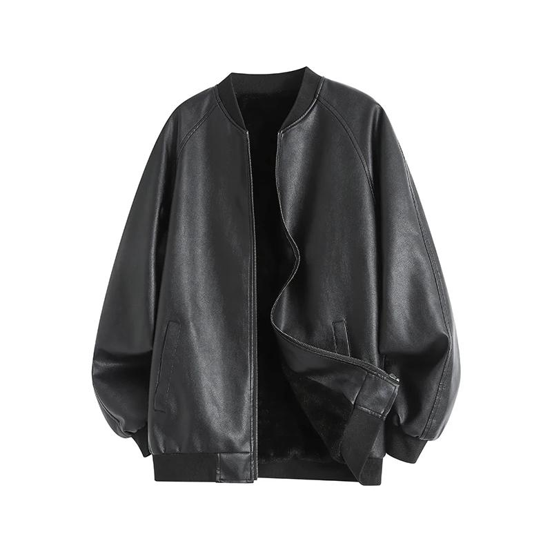 

Мужская черная куртка с бейсбольным воротником, осенняя куртка на молнии из полиуретана, мужская модная повседневная куртка из полиуретана, мужская свободная мотоциклетная куртка из искусственной кожи XXXL чёрный