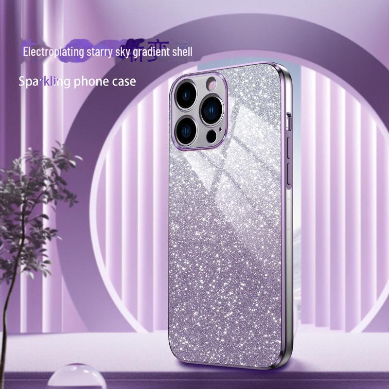 iPhone 15 Gradient Glitter Case with Electroplating - Fits Apple 14, 13 Pro Max, XR - Anti-Fall Protective Cover
