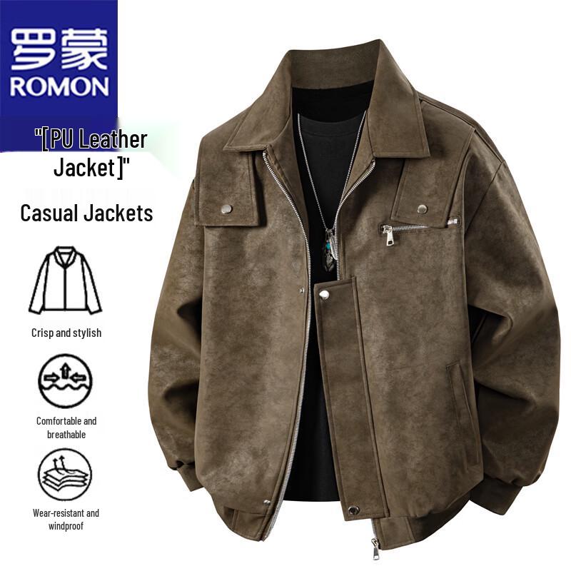ROMON Men's Casual Faux Leather Jacket
