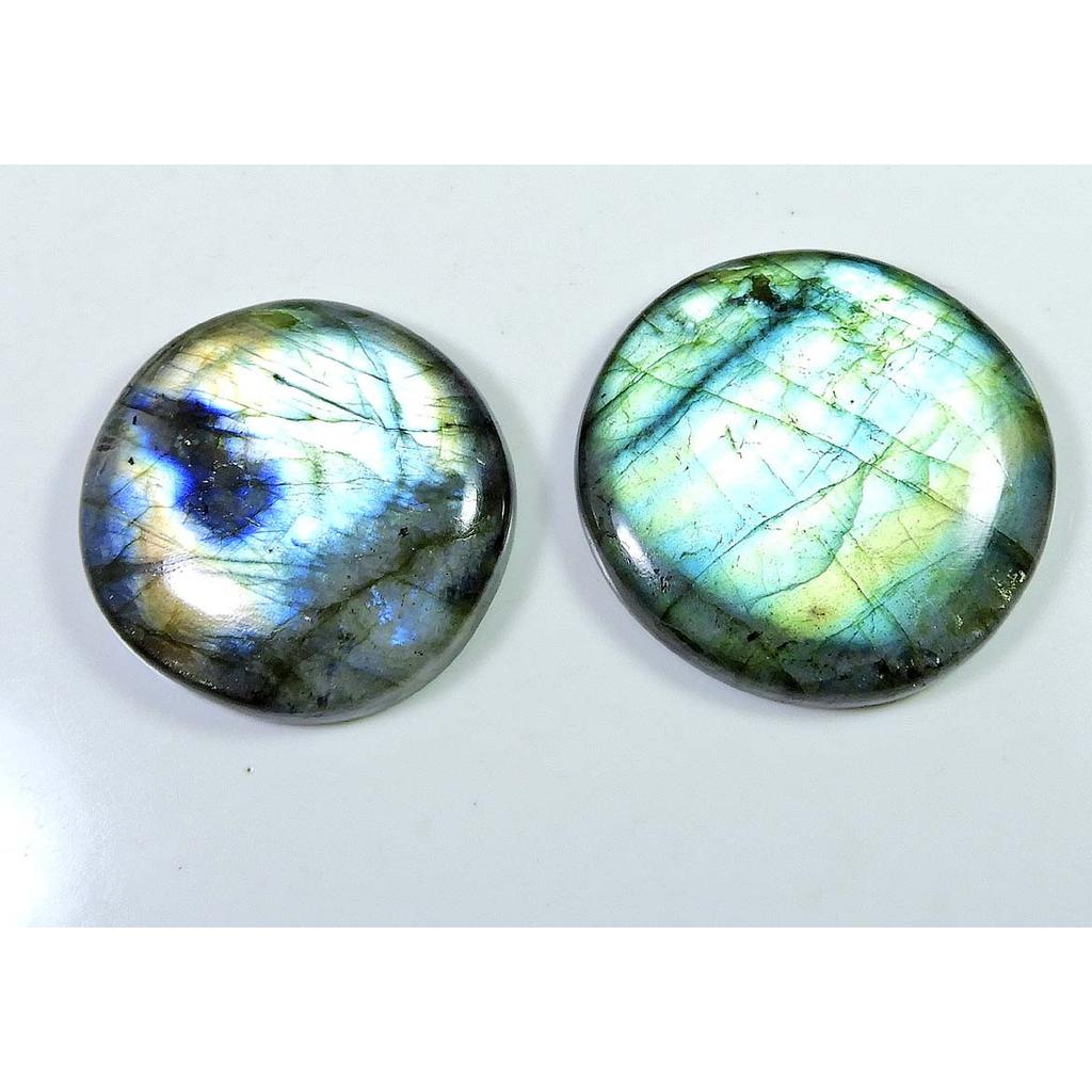 36X36-32X32 MM Přírodní Multi Labradorit Kulatý Kabošon Volný Drahokam 2 ks SK-1234