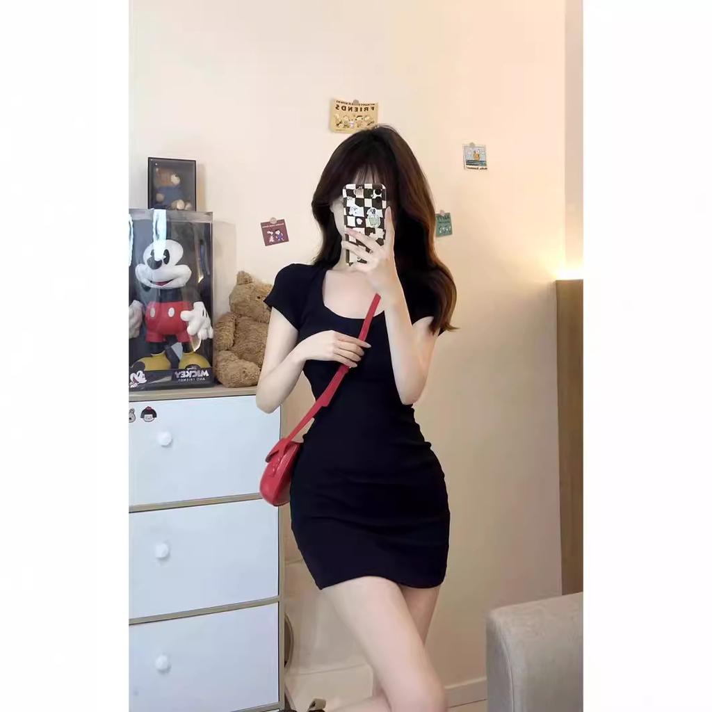 French high-end black dress children's summer new Spice Girl slim and thin hip-wrapped short skirt