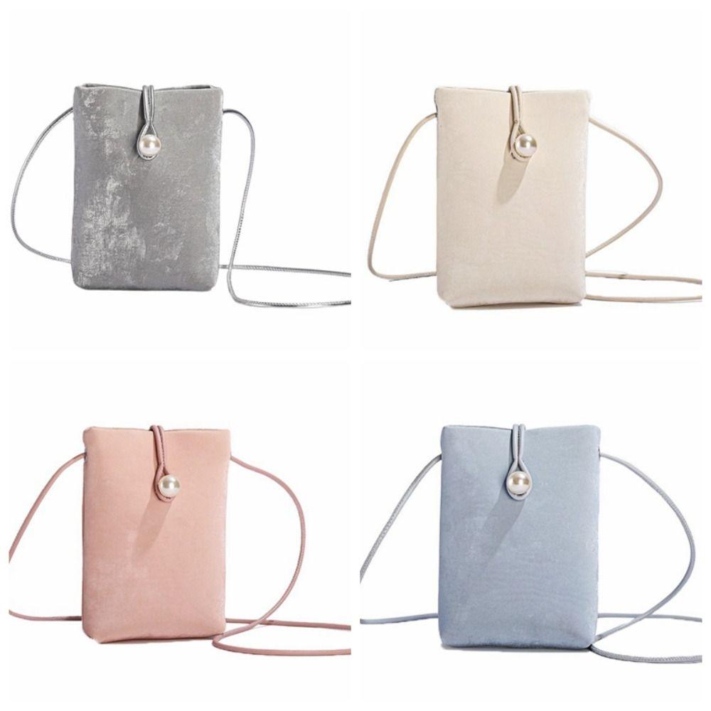 Pu Leather Small Square Bag Pearl Crossbody Bag Simple Shoulder Bag Girls