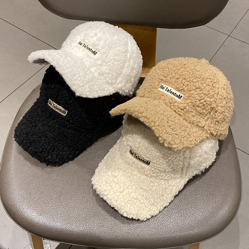 Korean Style Thickened Ins Lamb Velvet Embroidered Letters Baseball Hat for Women Japanese Versatile Winter Warm Baseball Hat Trend