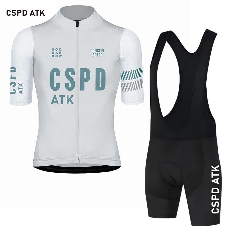 CSPD ATK Men's Summer Cycling Clothes MTB Bicycle Sports Shirt Set Polyester Fiber Cycling Top Sponge Cushion Cycling Paddle