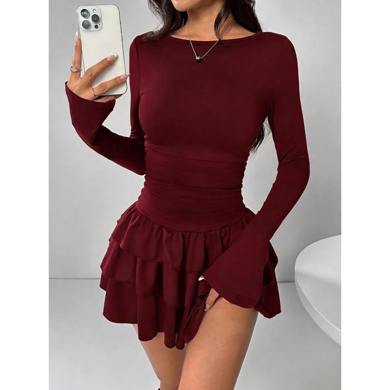 Neues Damen Herbst Winter Einfarbiges Schlankes Elegantes Langarmkleid Mit Hochwertigem Gefühl