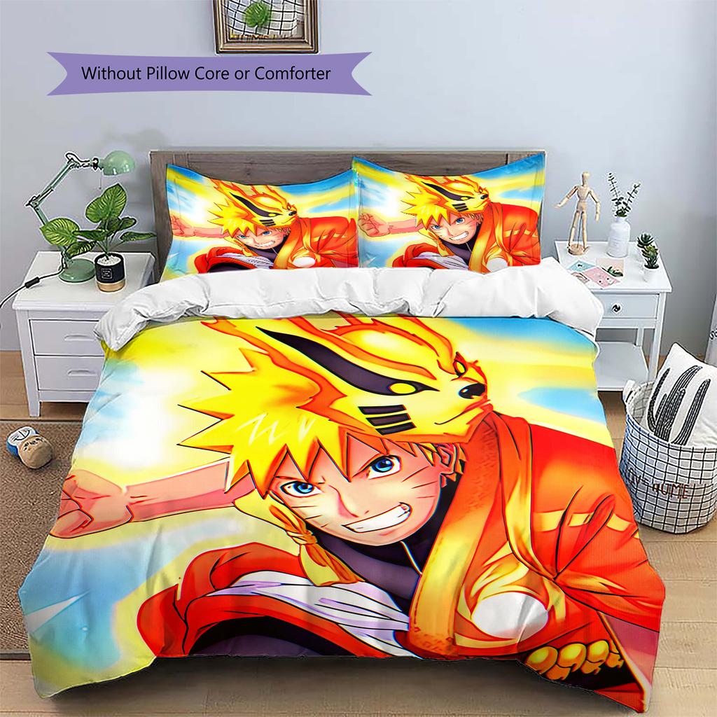 Naruto Uzumaki Wzór Naruto Pościel Dekoracja Domu Prezent Urodzinowy (1 * poszwa na kołdrę + 2 * poszewki na poduszki, bez rdzenia)