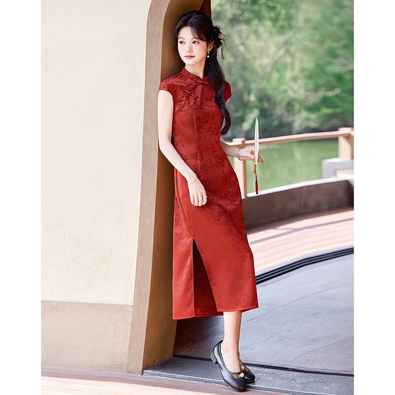 New Chinese Style Printed Short-Sleeved Midi Dress