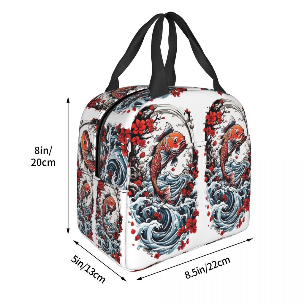 Japanischer Koi-Fischerei Streetwear-Stil Isolierte Lunchtasche für Kinder Schul-Kühltasche Thermische Lebensmittelbox Tragetasche Lunchboxen Behälter