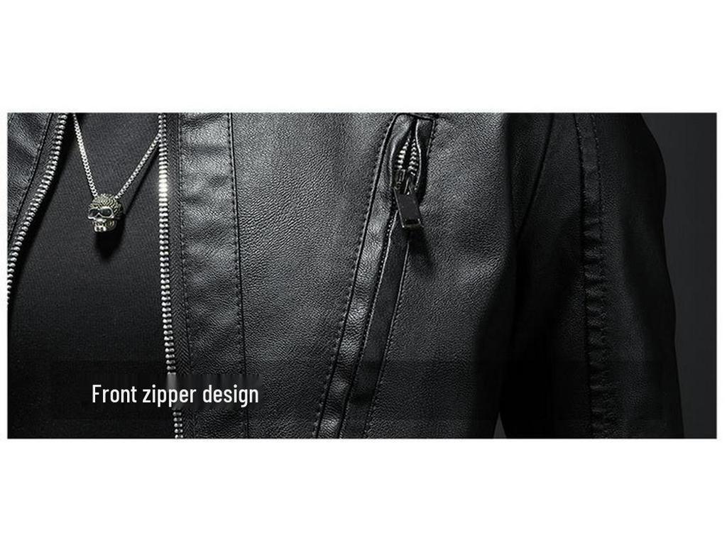 2024 Slim-Fit Plus Size Men's Stand Collar Leather Jacket - Trendy Autumn Motorcycle Coat