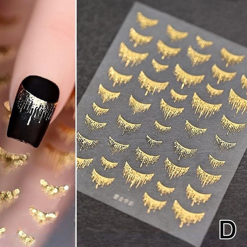 3D Lines Nail Stickers Silver Gold Metal Stripe Decals Curve Gel Nails Art Sliders Polish Manicure Decor Foils
