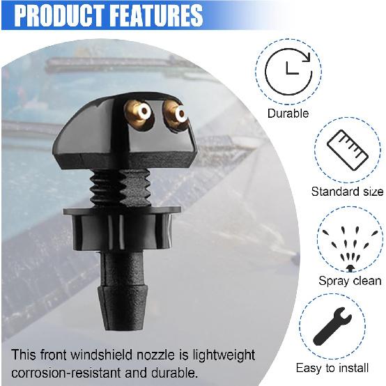 Car Front Windshield Washer Nozzles, Double-Hole Auto Wiper Water Sprayers with Hose and Connectors, Adjustable Nozzle Washer Kit for Most Vehicles
