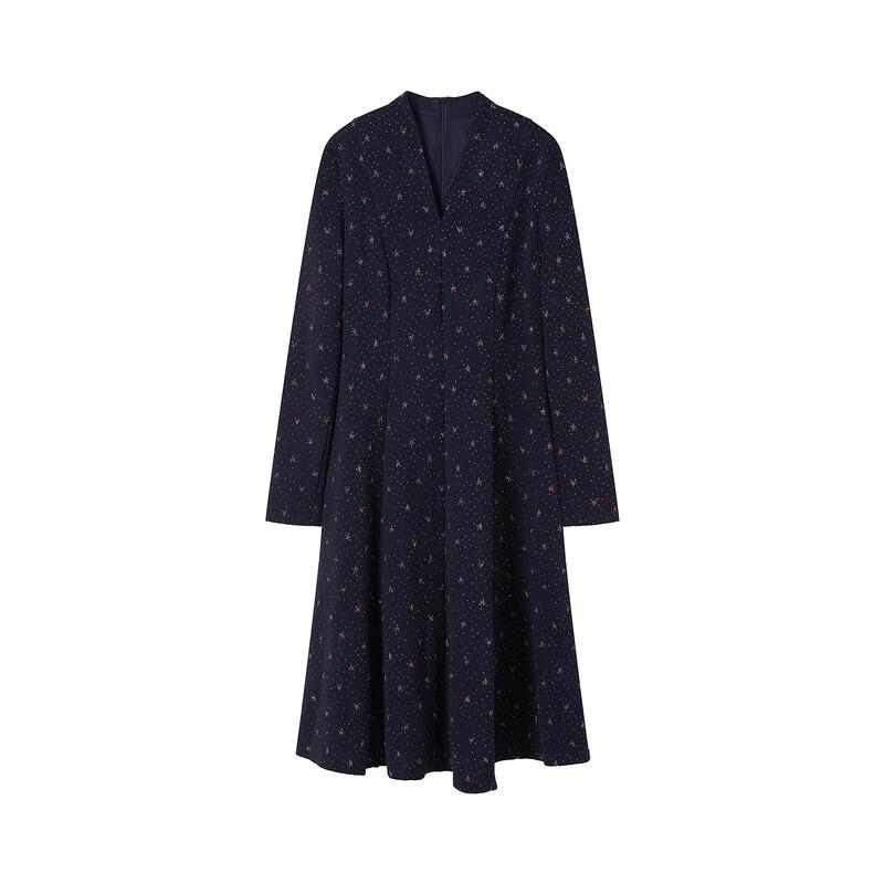 JUZUI Women's V-Neck Jacquard Knit Waist Dress