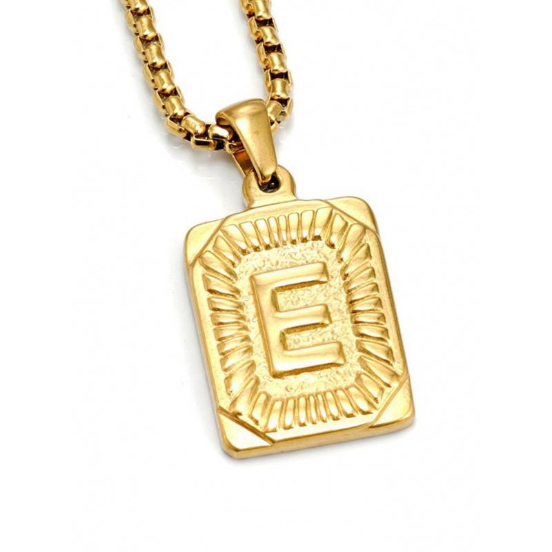 Necklace Jewelry Men's 18K Gold Square Double-sided 26 English Letter Pendant Titanium Steel Necklace