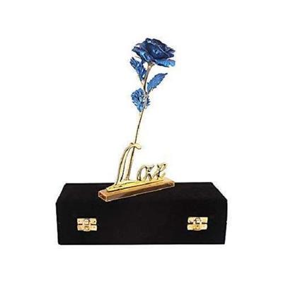 Silver Artificial Rose Box (Blue And Gold, 1 Piece)