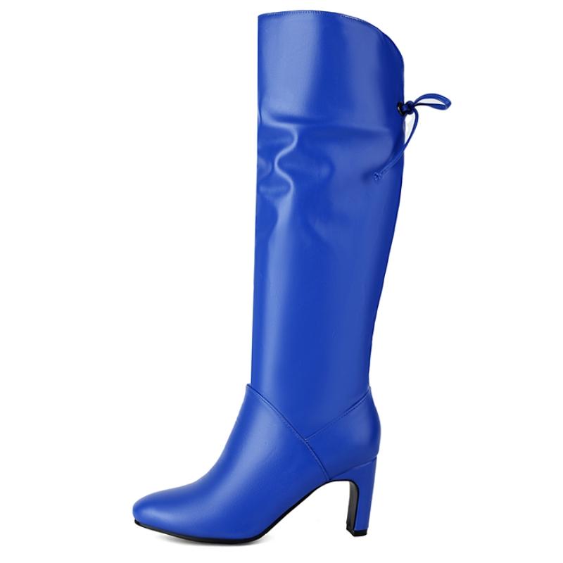 

Осенне-зимние ботфорты синего цвета из ПУ женские высокие сапоги элегантные повседневные на высоком каблуке модные длинные туфли для вечеринок женские 38 синий
