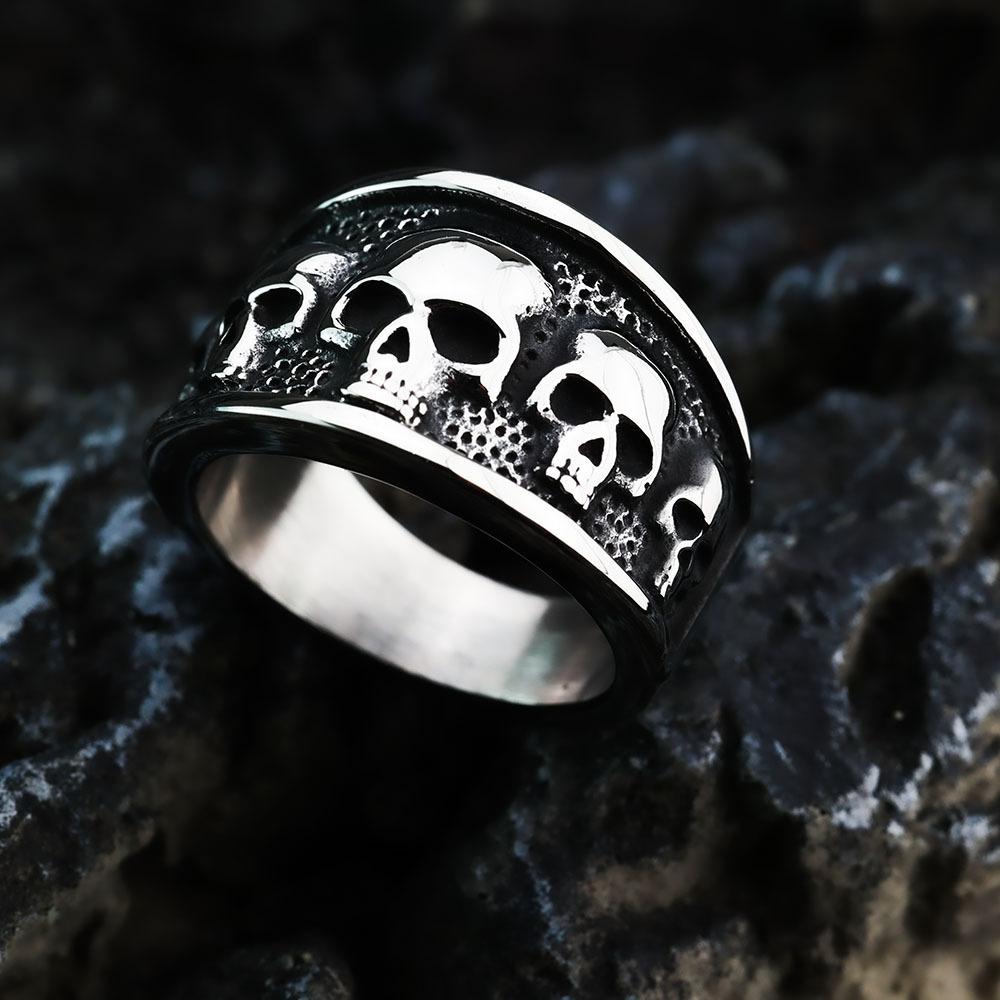 Gothic Skull Head Solid Stainless Steel Men's Ring Vintage Style