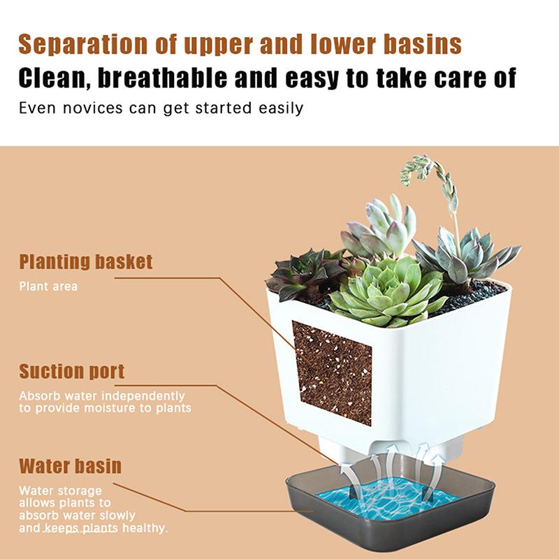 5 Stück Pflanztöpfe Selbstbewässernde Blumentöpfe Selbstbewässernde Pflanzgefäße Mit Abflussloch Transparente Untertasse Reservoir Für Zimmer-Sukkulenten