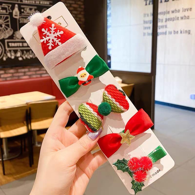 Korean Christmas Hair Clip Set: Snowman & Tree Duckbill Clips for Kids & Women