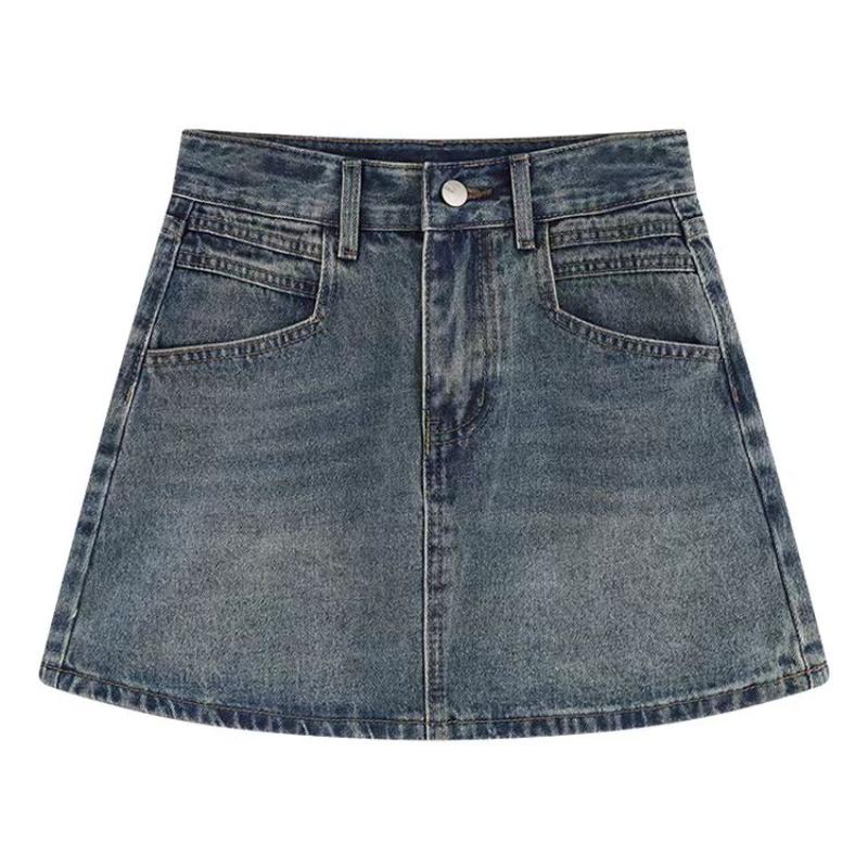 Summer Retro Blue Short Denim Skirt Women High Waist Fashion A-line Mini Skirts Female Slim Pockets Y2k Streetwear Jeans Skirt
