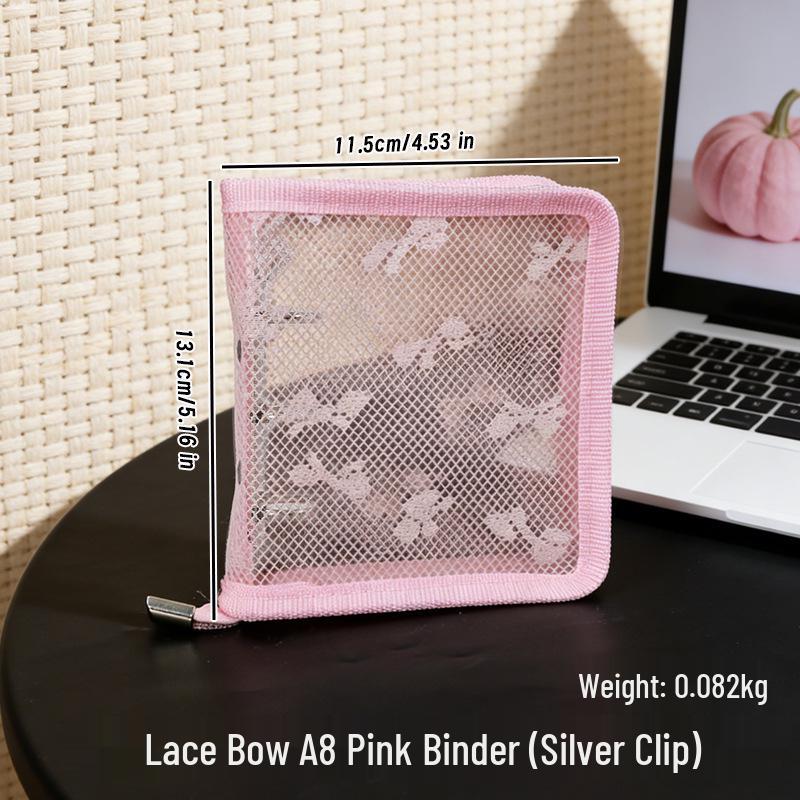Elegant Zippered Ring-Bound Planner with Replaceable Lace Cover - Choose A5, A6, A7, M5, or A8 Sizes - Portable Storage Album Book