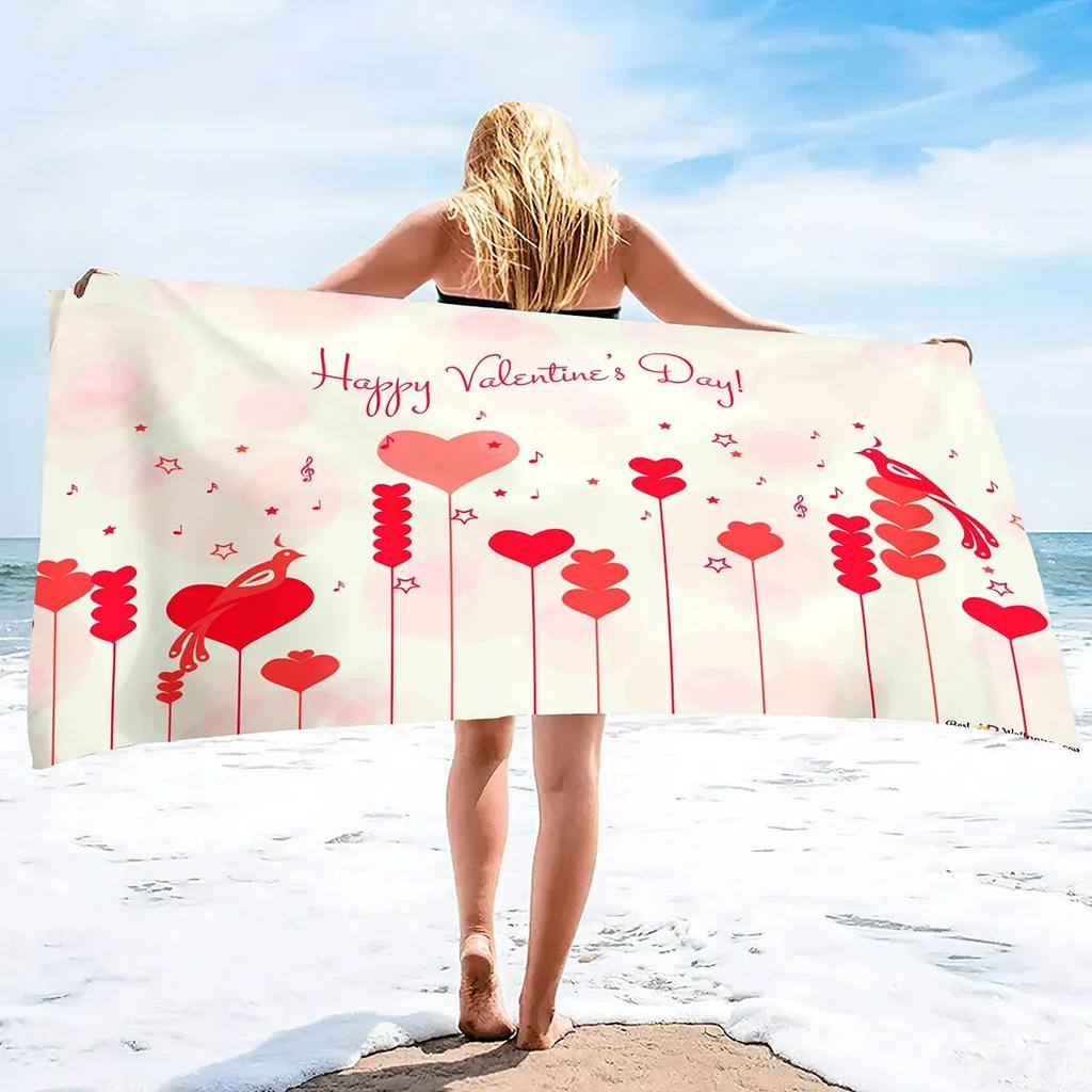 Valentine's Day Beach Towel Bath Sheet Towels Love Hearts Oversized Microfiber Sandless Beach Towels for Swimming Extra Large