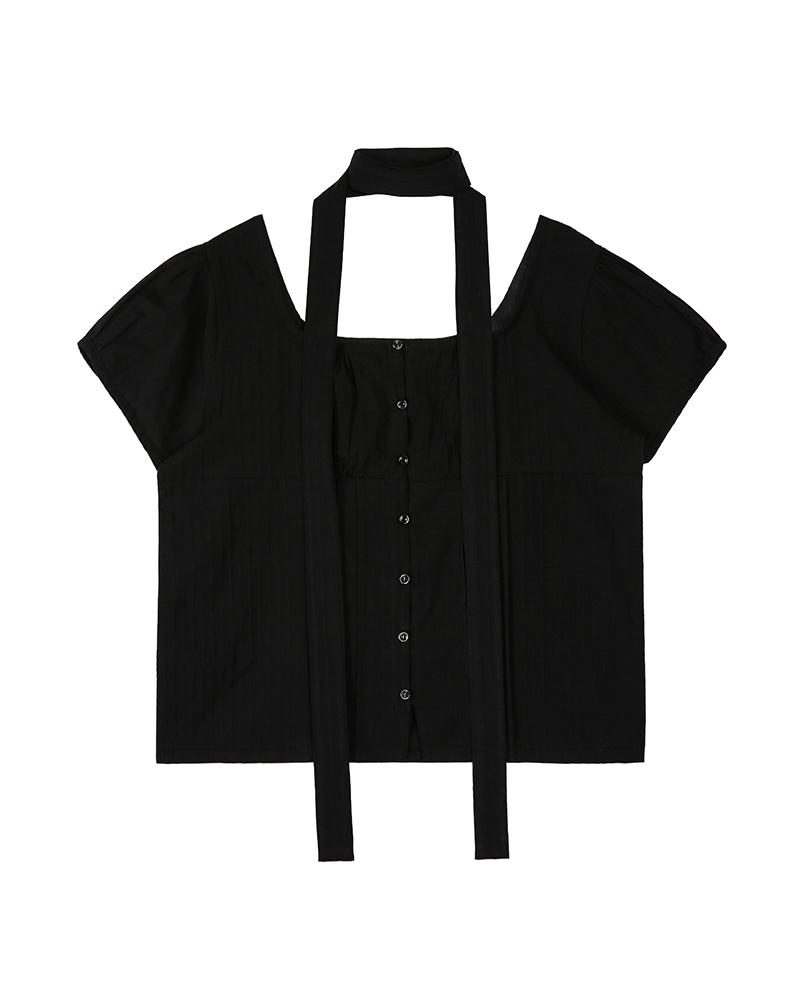 HAVISM Scarf Square Neck Blouse(Black)