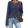 Neues Herbst-Winter-T-Shirt für Damen, einfarbig, Rundhalsausschnitt, mit Spitze bestickt, locker, langärmelig