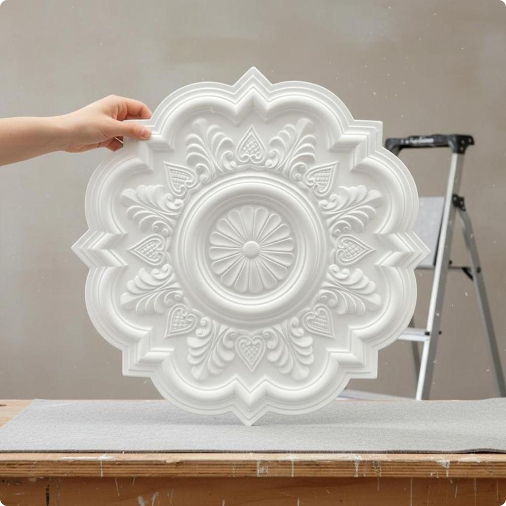 Ceiling Light Base Elegant Floral Raised Medallion Polyurethane Centerpiece for