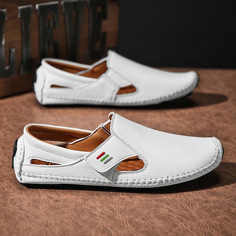 

Повседневная мужская обувь импортного производства, модная обувь, кожаные туфли, удобные туфли с одной педалью, для ленивого вождения, пряжка, сшитая вручную обувь Doudou для мужчин 37 белый