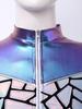 Womens Shiny Sequins Jumpsuit Long Sleeve Structured Shoulder Pads Front Zipper Short Bottoms Rompers