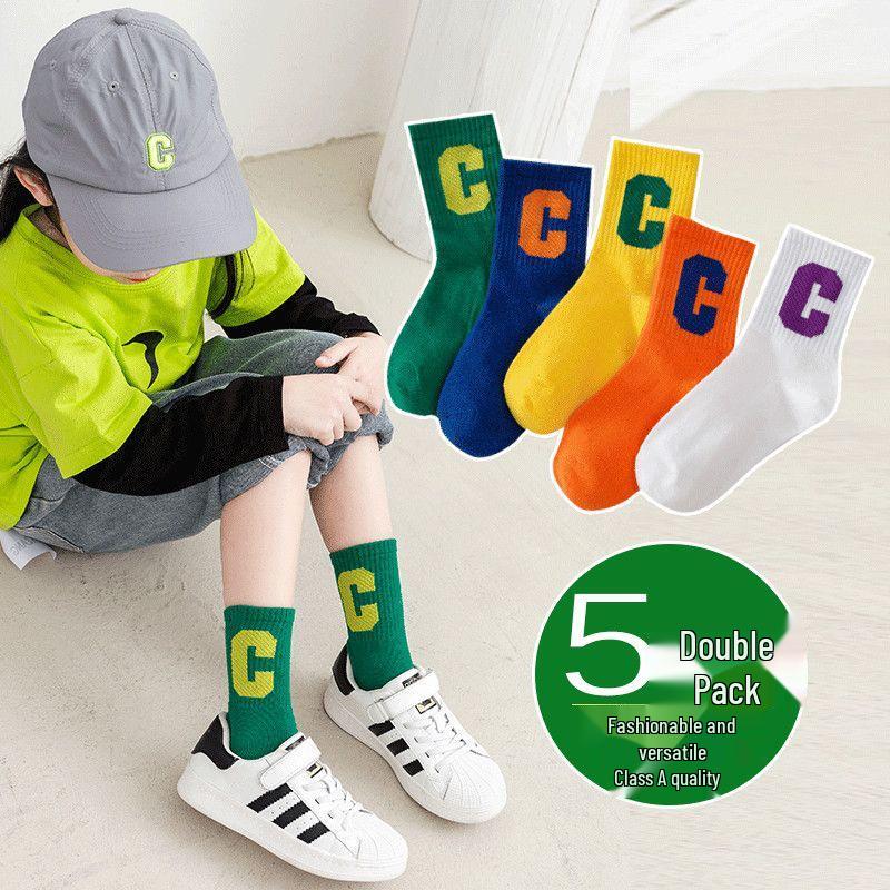 5 Pairs of Black and White Striped Mid-Calf Socks: Autumn/Winter Korean-Inspired Academy Style