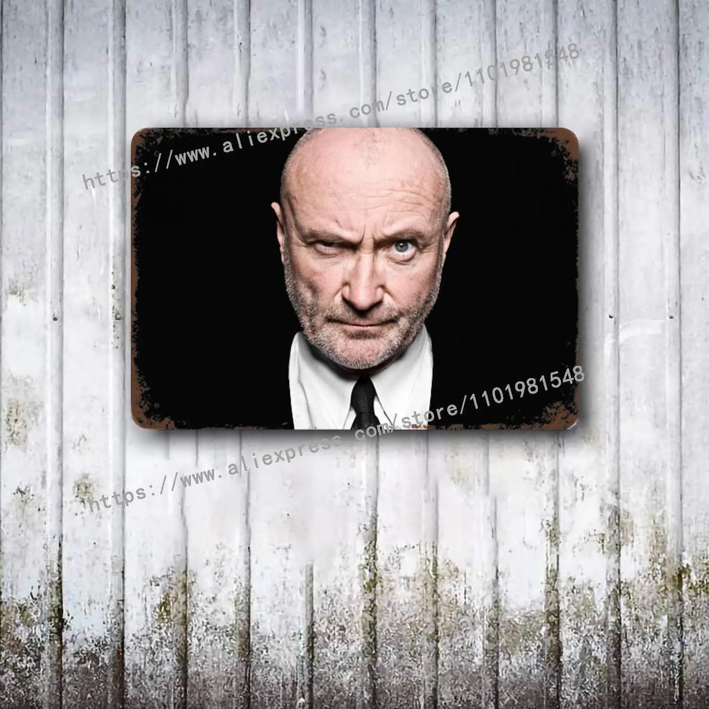 Perkusista Phil Collins metalowy Dekor Plakat Vintage Blaszany Znak Metalowy Znak Dekoracyjna Tabliczka do Pubu Baru Jaskini Mężczyzny Klubu Dekoracja Ścienna