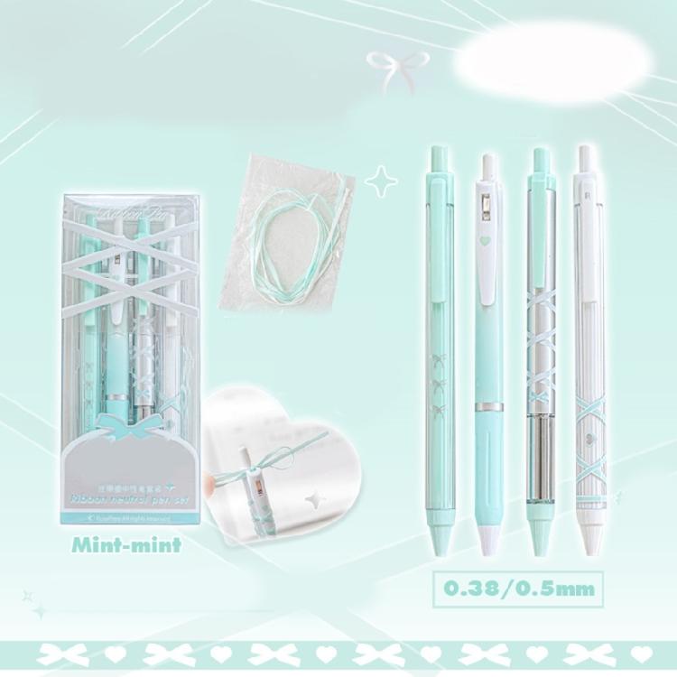 4 Pcs Pressing Pen 0.5mm Retractable Pen Black Ink Gel Pen Neutral Pen Writing Pen Ballet Strap Bows Gel Ink Pen