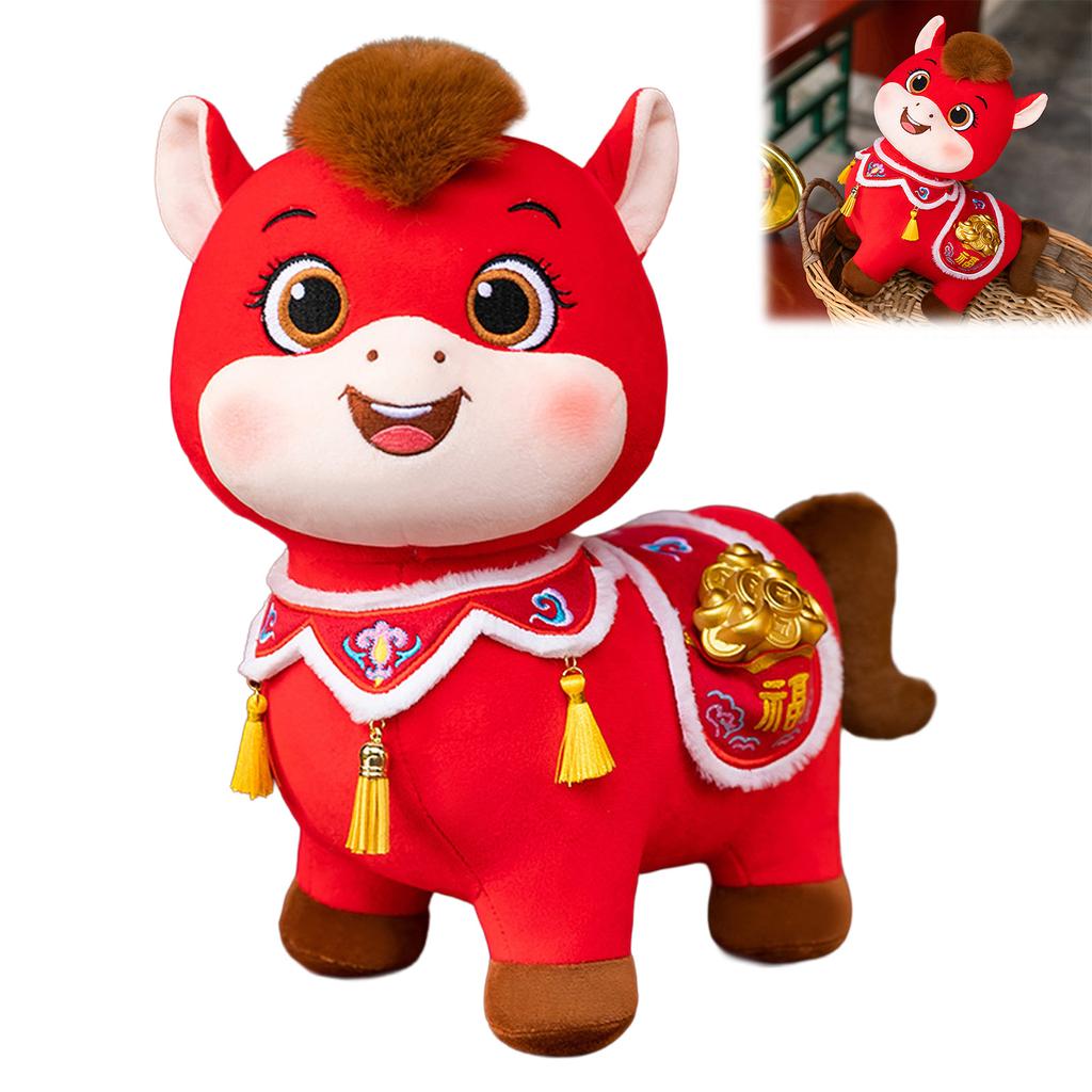 20cm Soft Stuffed Horse Plush Toy Cute Red New Year Decor Doll Gift For Friend Family