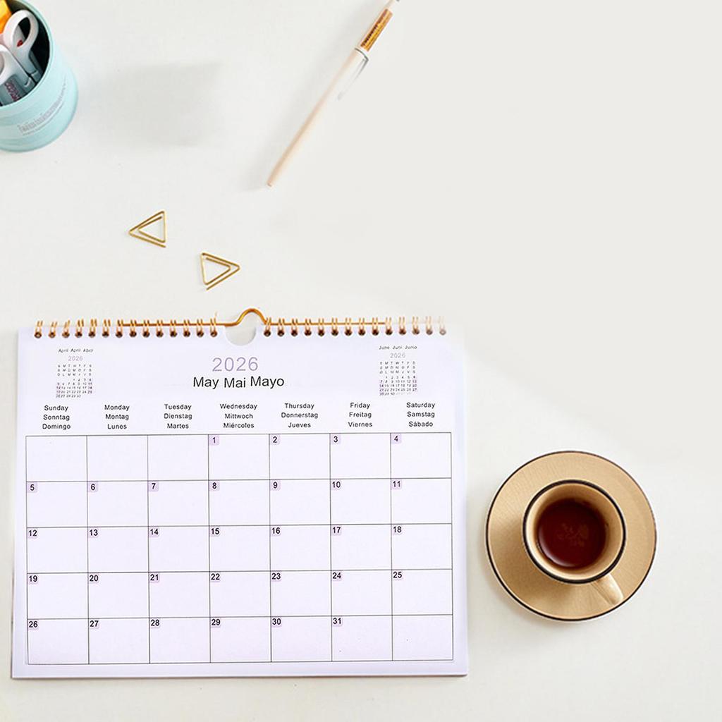 2026 Year Calendar Multilingual Coil Calendar for Wall 12 Month Modern Decorative Planner for Bedroom Dormitory Apartment Family