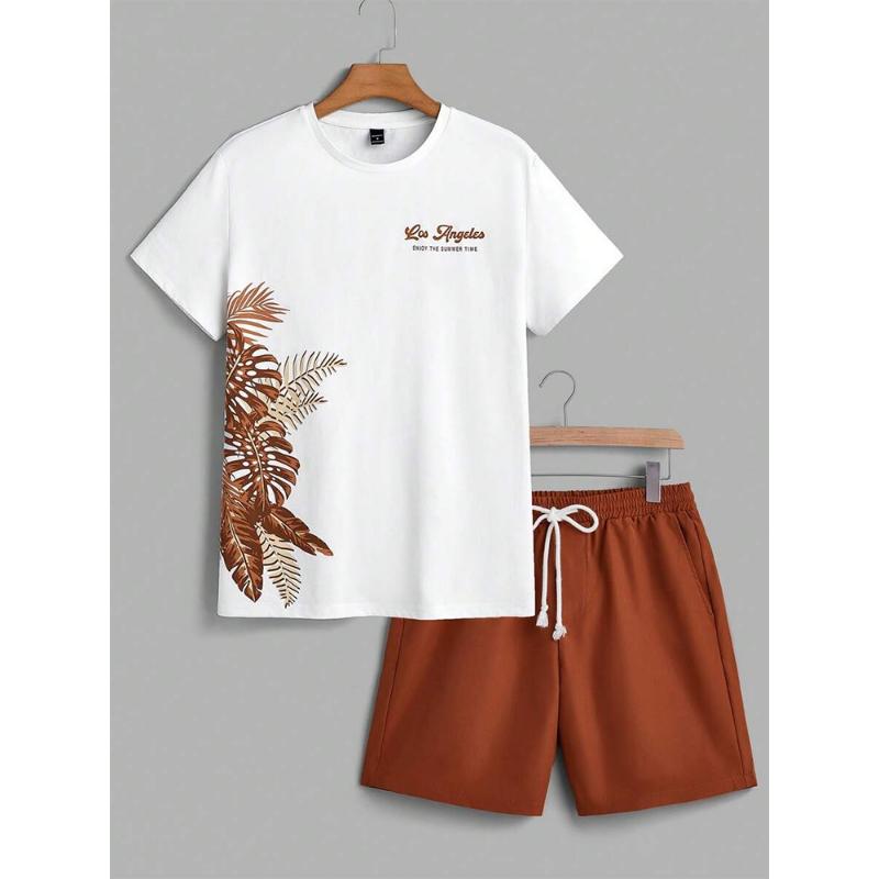 Hawaiian Style Men's T-shirt Beach Pants Suit Daily Casual Stylish Men's Short-sleeved Top Outdoor Vacation Men's Athletic Short