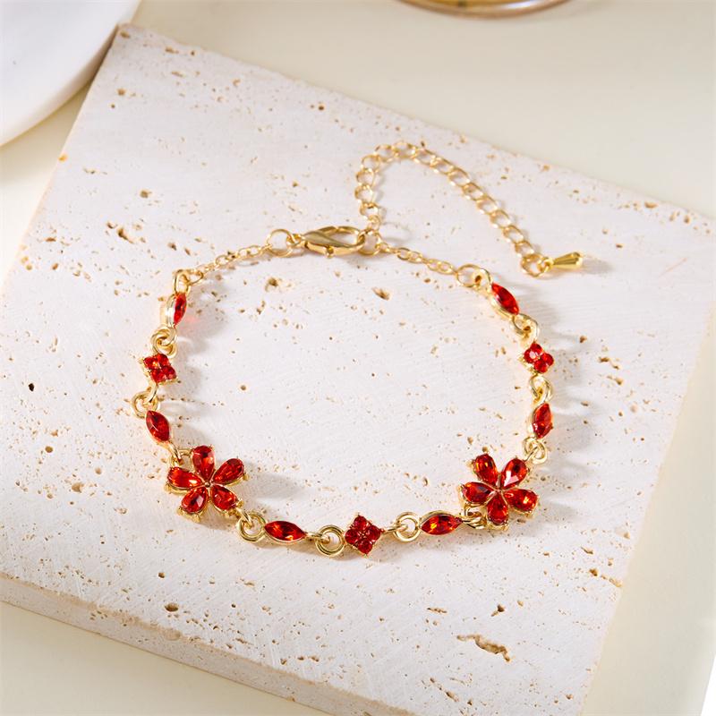 

Charm Red Crystal Zircon Flower Bracelet For Women Vintage Boho Full Rhinestone Flowers Bangles Girls Party Christmas Jewelry