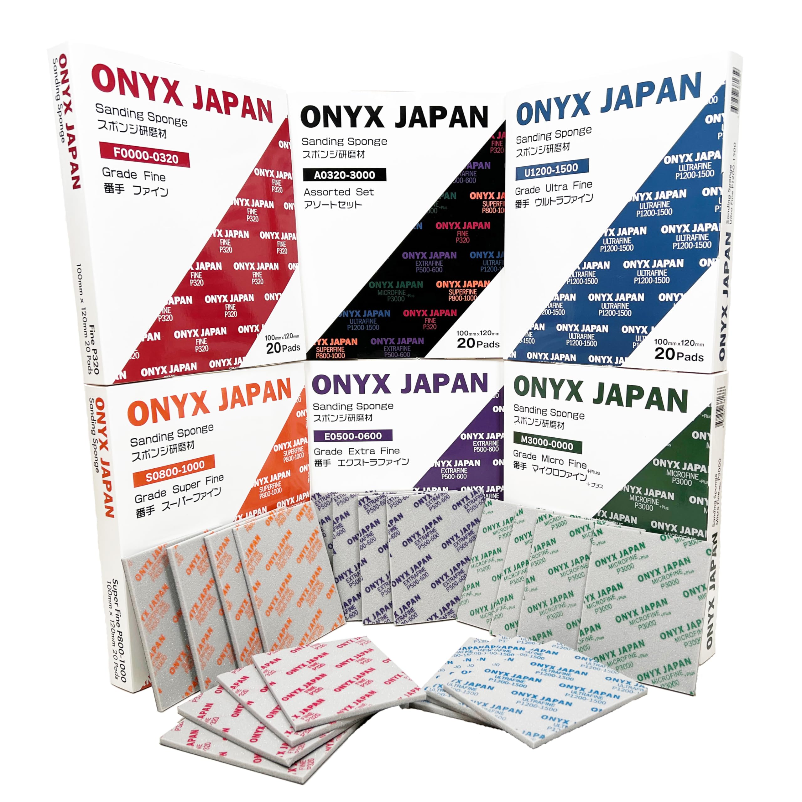 

ONYX JAPAN Sanding Sponge Abrasive Sandpaper Set of 20 5 4 Sheets (Assorted Types, Each) P320-3000 чорний
