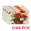 4/6pcs Rectangular Placemats - 12x18 Inches Rustic Papaver Rhoeas Print Placemats with 2D Element Pattern Design