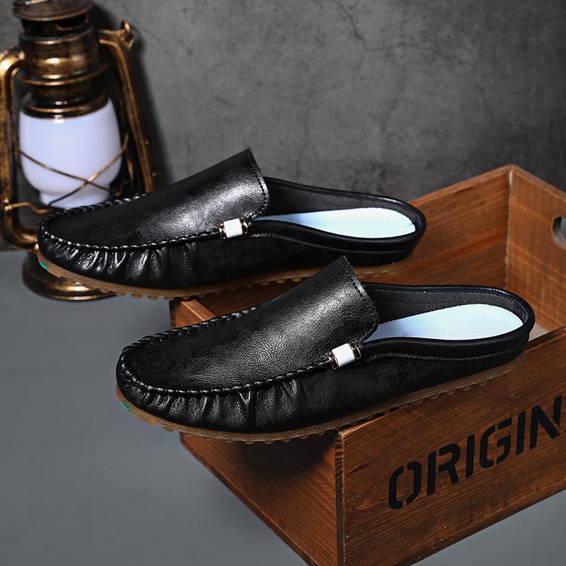 

Универсальная мужская обувь класса люксЛегкая для мужчин Мюли Новинка Уличная мужская повседневная обувь Кожаная мужская обувь слипоны 44 чёрный